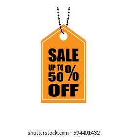 Yellow sale tag. Up to 50% off. Vector illustration, eps10