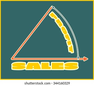 Yellow sales and profit text. Sales progress diagram. Relative for retail business. 