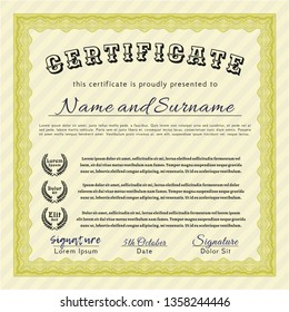 Yellow Sample Certificate. Artistry design. Customizable, Easy to edit and change colors. With guilloche pattern. 