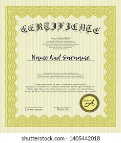 Yellow Sample Certificate. Beauty design. With linear background. Detailed. 