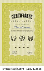 Yellow Sample Certificate. With complex background. Retro design. Detailed. 