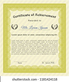 Yellow Sample Certificate. Cordial design. Vector illustration. With quality background. 