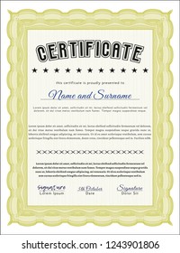 Yellow Sample Certificate. Cordial design. With linear background. Customizable, Easy to edit and change colors. 