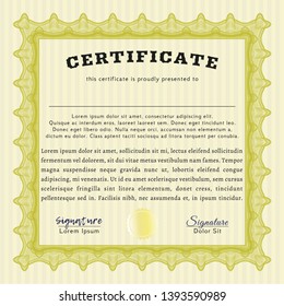 Yellow Sample Certificate. Cordial design. With background. Customizable, Easy to edit and change colors. 