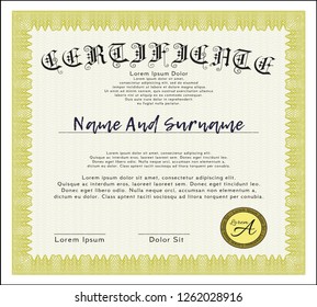 Yellow Sample Certificate. Customizable, Easy to edit and change colors. With quality background. Nice design. 
