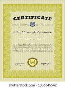 Yellow Sample Certificate. Customizable, Easy to edit and change colors. With complex linear background. Perfect design. 