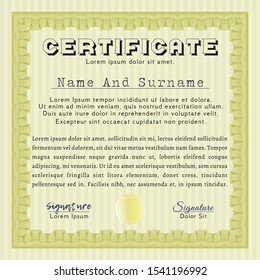 Yellow Sample Certificate. Detailed. Complex background. Beauty design. 