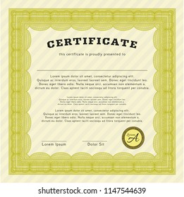 Yellow Sample Certificate. Detailed. Easy to print. Beauty design. 