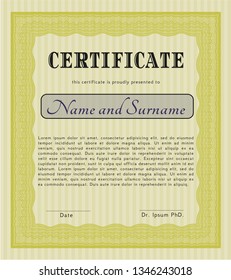 Yellow Sample Certificate. Detailed. Easy to print. Nice design. 