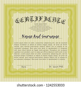 Yellow Sample certificate or diploma. With background. Detailed. Money style design. 