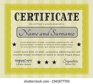 Yellow Sample certificate or diploma. With background. Customizable, Easy to edit and change colors. Beauty design. 