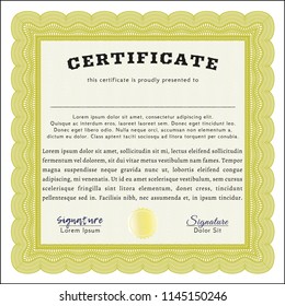 Yellow Sample certificate or diploma. Beauty design. With linear background. Detailed. 