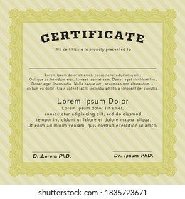 Yellow Sample certificate or diploma.  Beauty design.  With quality background.   
