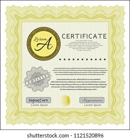Yellow Sample certificate or diploma. With complex background. Money design. Detailed. 