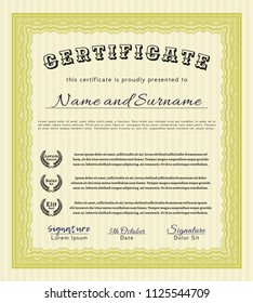 Yellow Sample certificate or diploma. With complex background. Perfect design. Customizable, Easy to edit and change colors. 