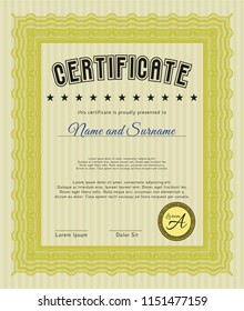 Yellow Sample certificate or diploma. Customizable, Easy to edit and change colors. With complex background. Modern design. 