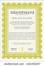 Yellow Sample certificate or diploma. Customizable, Easy to edit and change colors. With complex linear background. Modern design. 