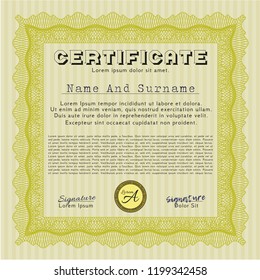 Yellow Sample certificate or diploma. Customizable, Easy to edit and change colors. Easy to print. Lovely design. 