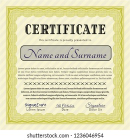 Yellow Sample certificate or diploma. Customizable, Easy to edit and change colors. With great quality guilloche pattern. Artistry design. 