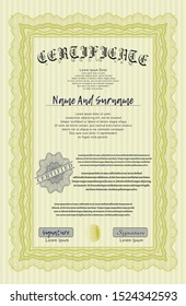 Yellow Sample certificate or diploma. Customizable, Easy to edit and change colors. With background. Good design. 