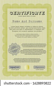 Yellow Sample certificate or diploma. Customizable, Easy to edit and change colors. With great quality guilloche pattern. Money design. 