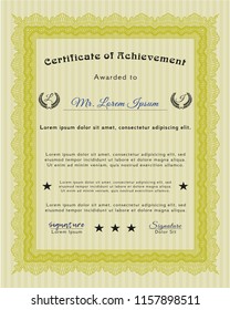 Yellow Sample certificate or diploma. Detailed. Printer friendly. Money Pattern. 