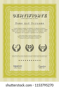 Yellow Sample certificate or diploma. Easy to print. Modern design. Customizable, Easy to edit and change colors. 