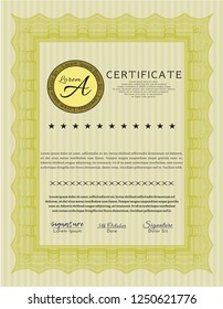 Yellow Sample certificate or diploma. Easy to print. Superior design. Customizable, Easy to edit and change colors. 