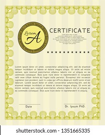 Yellow Sample certificate or diploma. Easy to print. Detailed. Lovely design. 