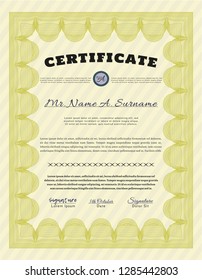 Yellow Sample certificate or diploma. Elegant design. Vector illustration. With quality background. 