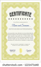 Yellow Sample certificate or diploma. With guilloche pattern. Excellent design. Detailed. 