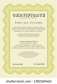 Yellow Sample certificate or diploma. With guilloche pattern. Money design. Customizable, Easy to edit and change colors. 
