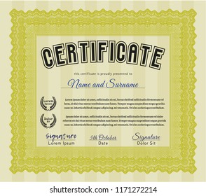 Yellow Sample certificate or diploma. With linear background. Modern design. Customizable, Easy to edit and change colors. 