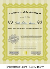 Yellow Sample certificate or diploma. With linear background. Vector illustration. Money design. 