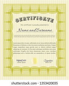 Yellow Sample certificate or diploma. With linear background. Customizable, Easy to edit and change colors. Nice design. 