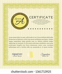 Yellow Sample certificate or diploma. With linear background. Detailed. Money style design. 