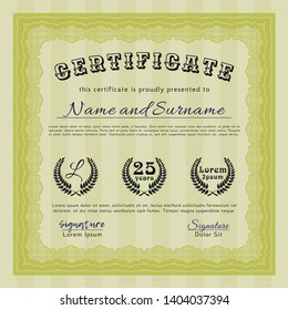 Yellow Sample certificate or diploma. With linear background. Detailed. Money Pattern. 