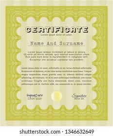 Yellow Sample certificate or diploma. Lovely design. Customizable, Easy to edit and change colors. With linear background. 