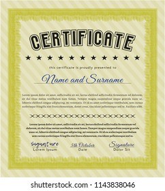 Yellow Sample certificate or diploma. Modern design. Detailed. Complex background. 