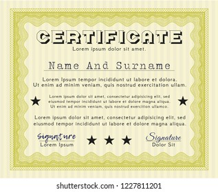 Yellow Sample certificate or diploma. Modern design. With linear background. Detailed. 