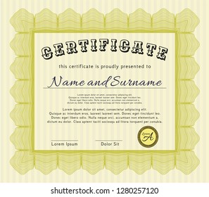 Yellow Sample certificate or diploma. Modern design. Detailed. With quality background. 