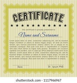 Yellow Sample certificate or diploma. Money design. Customizable, Easy to edit and change colors. Easy to print. 