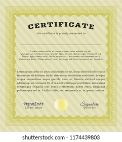 Yellow Sample certificate or diploma. Money Pattern. With background. Customizable, Easy to edit and change colors. 