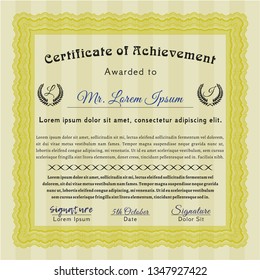 Yellow Sample certificate or diploma. Money Pattern. Customizable, Easy to edit and change colors. With complex background. 