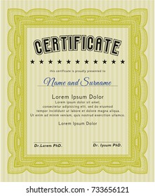 Yellow Sample certificate or diploma. Money Pattern. With guilloche pattern and background. Vector illustration. 