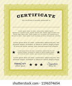 Yellow Sample certificate or diploma. Nice design. Complex background. Customizable, Easy to edit and change colors. 