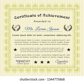 Yellow Sample certificate or diploma. Nice design. Easy to print. Vector illustration. 