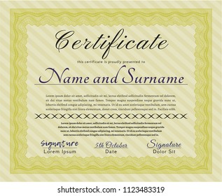 Yellow Sample certificate or diploma. Perfect design. Easy to print. Detailed. 