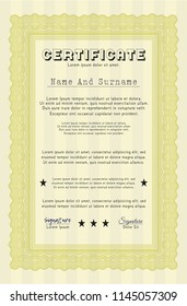 Yellow Sample certificate or diploma. Perfect design. With quality background. Vector illustration. 