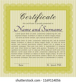Yellow Sample certificate or diploma. Perfect design. Vector illustration. With background. 